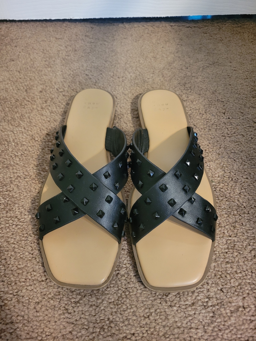 A New Day Black Studded Crisscross Slide Sandals